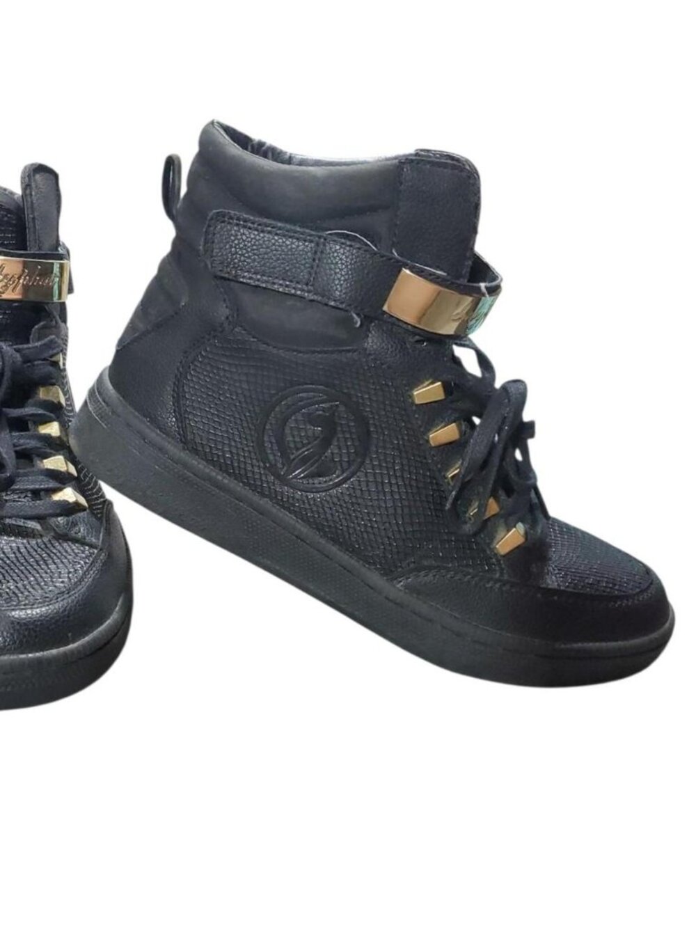 Baby Phat Vintage Rare Black and gold leather high top sneakers